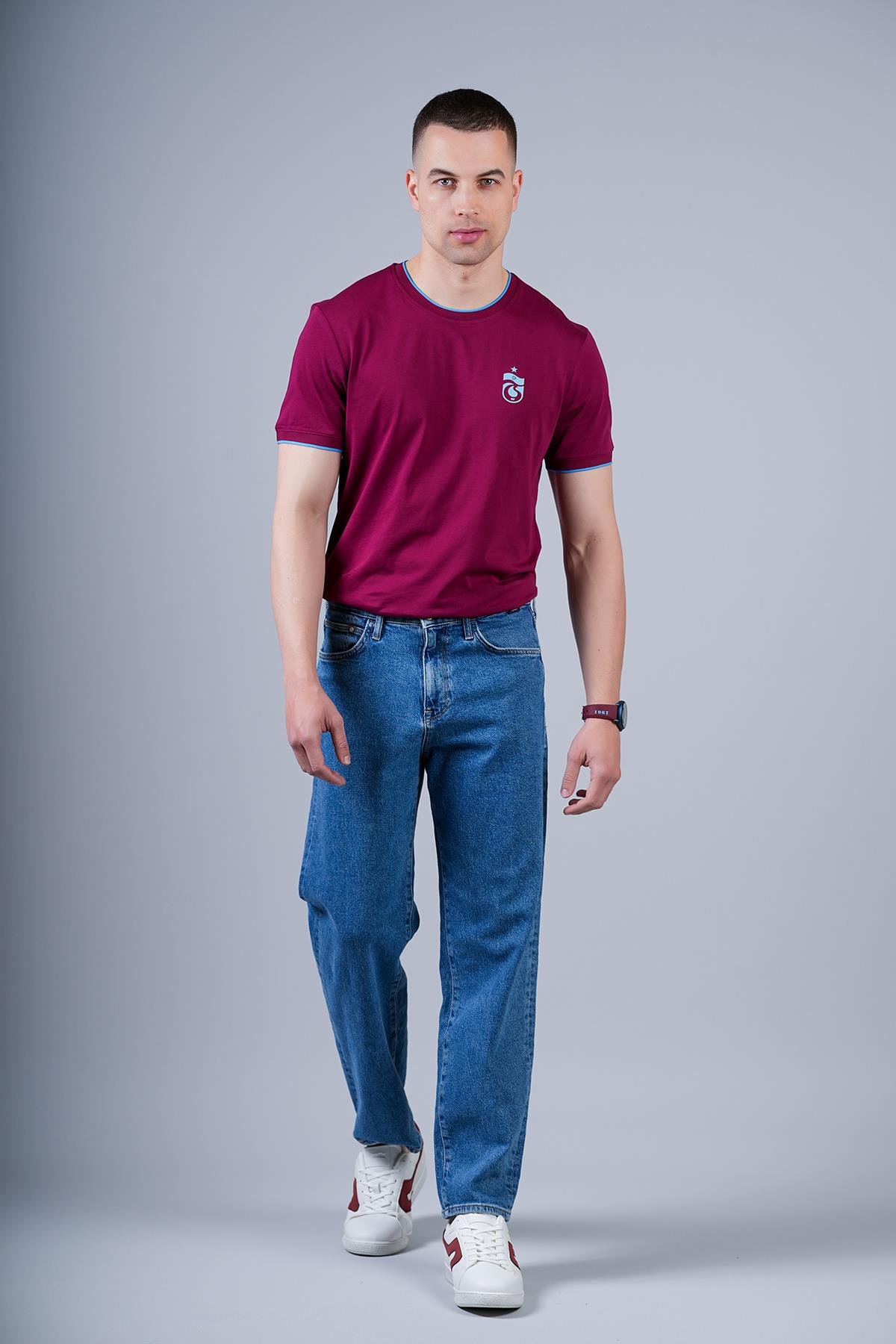 TSHIRT KOL VE YAKA BORDO MAVİ RİBANALI