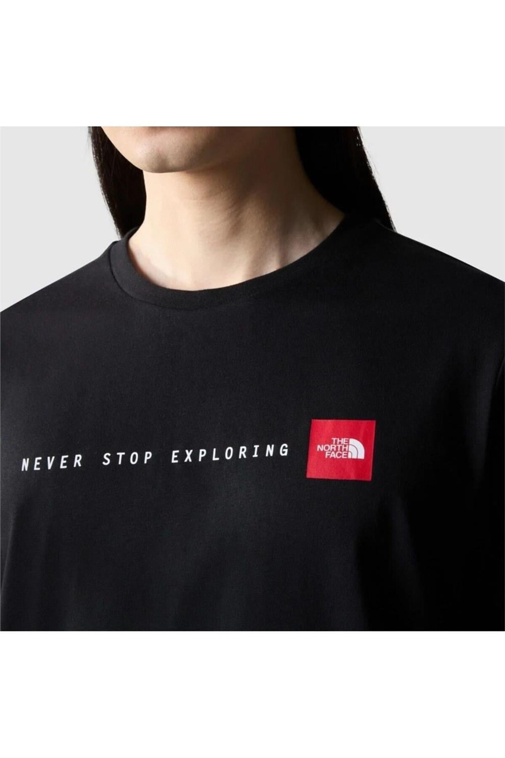 Never Stop Exploring Erkek Siyah Yuvarlak Yaka Tişört