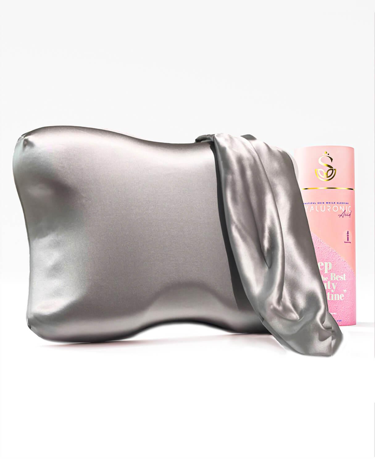 %100 İpek Güzellilk Yastığı Gri + Hyaluronik Asit İçerikli Kılıfı ile | Cilt Dostu & Ortopedik Destek