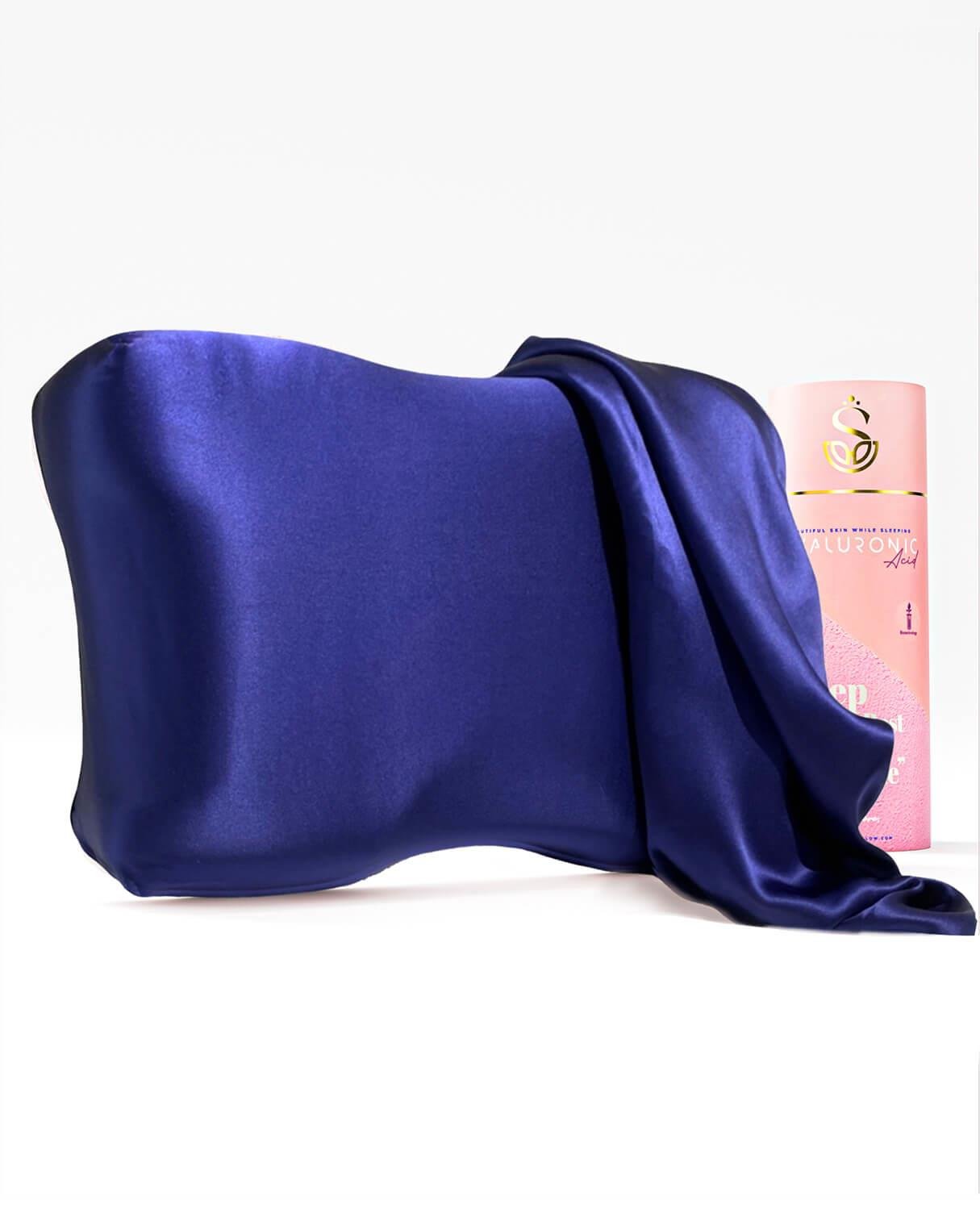%100 İpek Güzellilk Yastığı Lacivert + Hyaluronik Asit İçerikli Kılıfı ile | Cilt Dostu & Ortopedik Destek