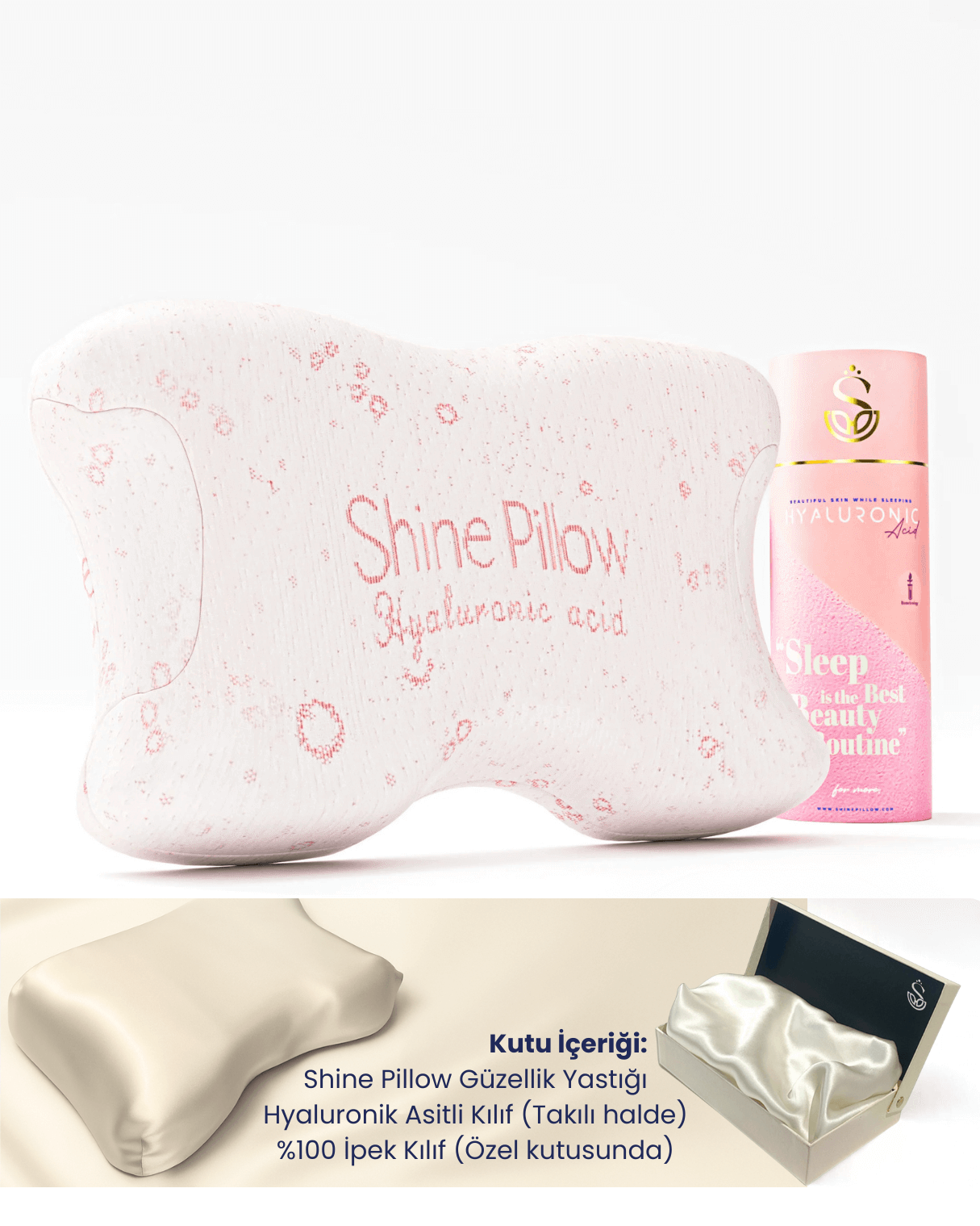 %100 İpek Güzellilk Yastığı Lacivert + Hyaluronik Asit İçerikli Kılıfı ile | Cilt Dostu & Ortopedik Destek