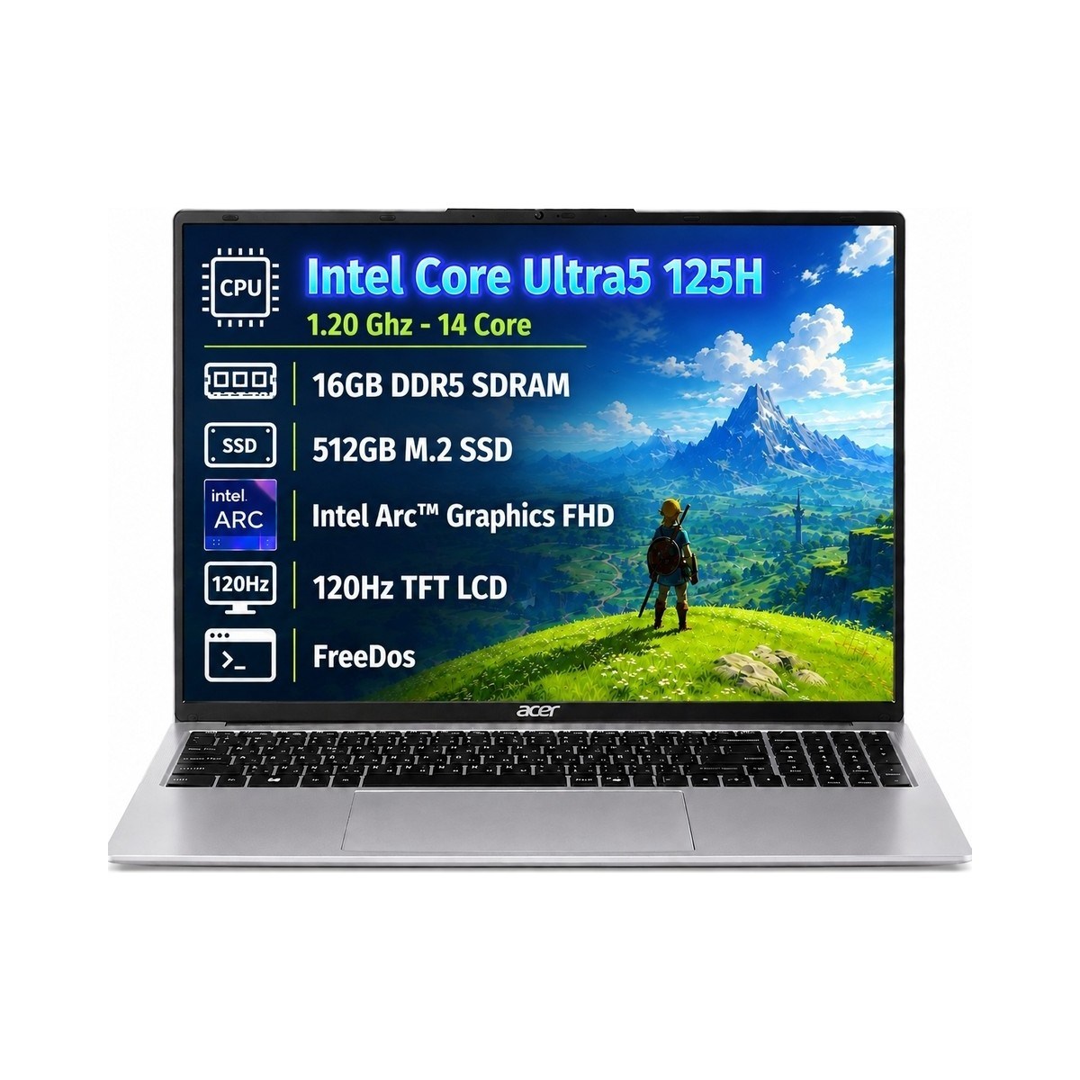 Aspire Lite AL16-71P Intel Core Ultra 5 125H 16GB 512GB SSD Freedos 15.6'' FHD Taşınabilir Bilgisayar NX.DCLEY.001