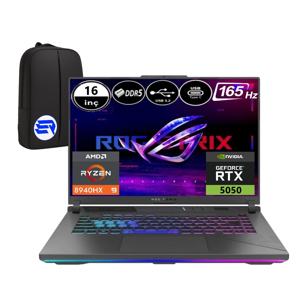Asus Rog Strix G16 G614PH-RV036EP3 Ryzen 9 8940HX 16GB 512GB SSD RTX5050 WIN11 Pro 16