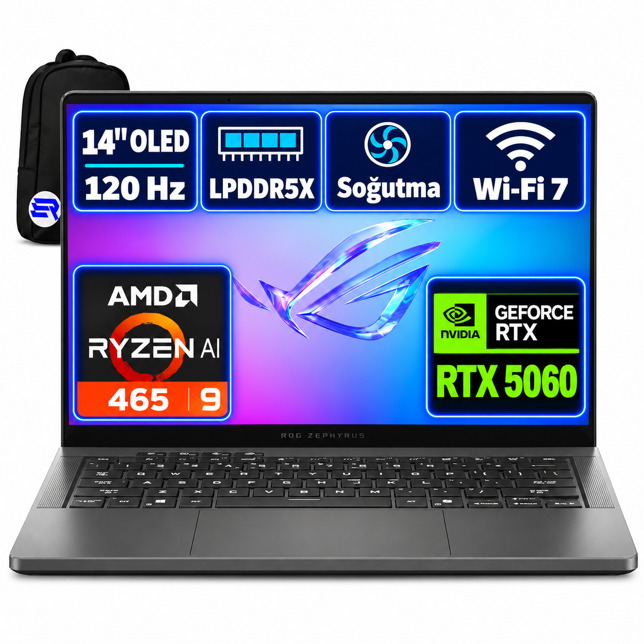 Asus ROG Zephyrus G14 GA403GM-SY186EP2 Ryzen AI9 465 RTX5060 16GBRAM 1TBSSD 14'' 3K OLED 120Hz Win11 Pro + ElektroPasaj Çanta