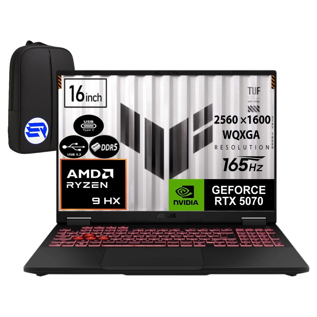 Asus Tuf A16 FA608PP-QT031EP4 RTX5070 Ryzen 9 8940HX 48GB Ram 512GB SSD 16 Inç Wqxga 165Hz WIN11 Pro + Elektropasaj Çanta