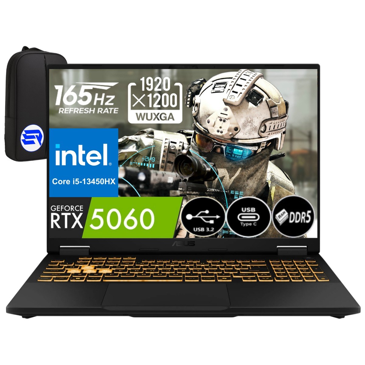 Asus Tuf F16 FX608JM-RV075EP2 I5-13450HX 32GB 512GB SSD RTX5060 115W 16'' Fhd+ Wuxga 165Hz WIN11 Pro + Elektropasaj Çanta
