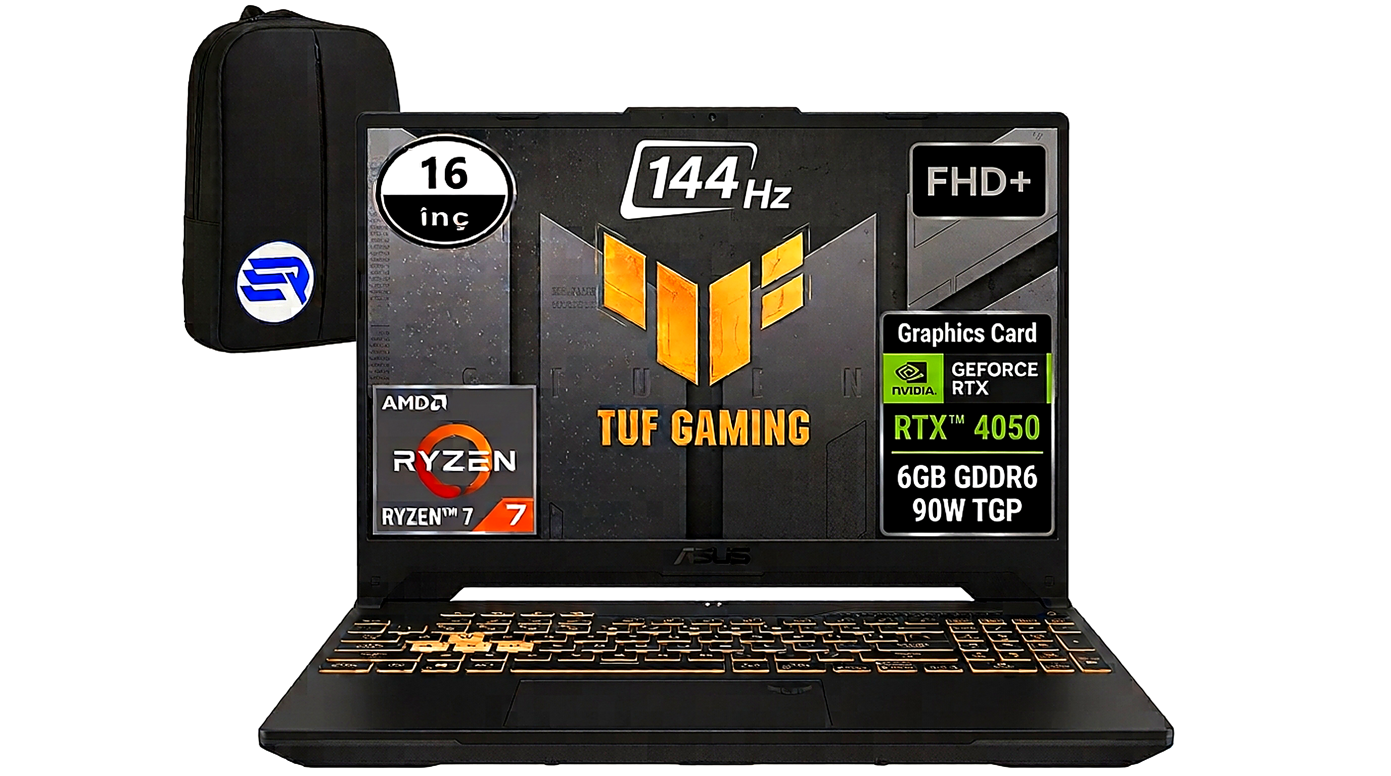 Asus TUF Gaming A16 FA607NUQ-RL071EP10 Ryzen 7 170 RTX4050 6GB 64GB 512GBSSD 16'' FHD+ 165Hz Win11 Pro + ElektroPasaj Çanta