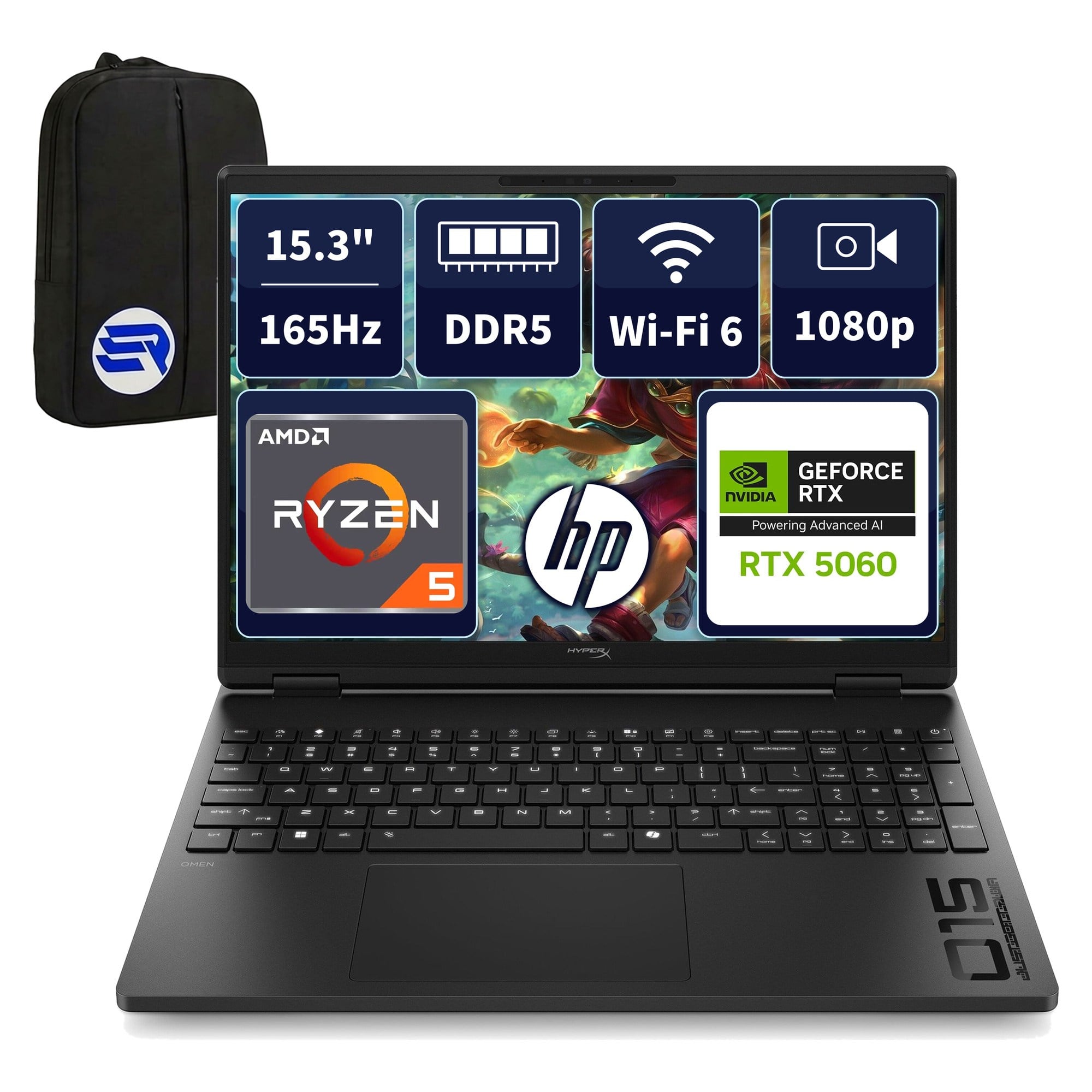 HP HyperX OMEN 15-GB0007NT D2QW3EAEP3 Ryzen5 240 RTX5060 8GBRAM 2TBSSD 15.3'' WUXGA 165Hz Win11 Pro + ElektroPasaj Çanta
