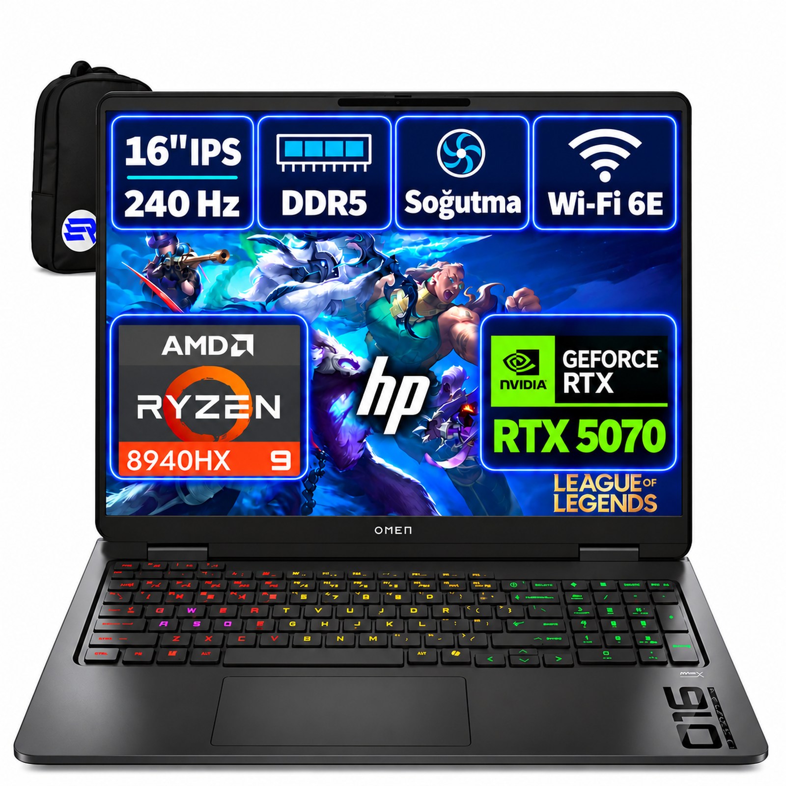 HP OMEN 16 C12CJEAEP6 Ryzen9 8940HX RTX5070 8GB 24GBRAM 2TBSSD 16'' WQXGA 240Hz Win11 Pro + ElektroPasaj Çanta