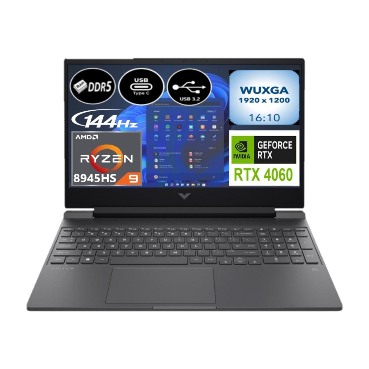 Hp Victus 15-FB3000NT Amd Ryzen 9 8945HS 64 GB Ram 1 Tb SSD RTX4060 144Hz 15.6” Windows 11 B82W7EA-EP7 + Elektropasaj Çanta