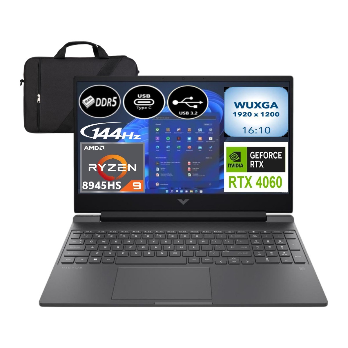 Hp Victus 15-FB3000NT Amd Ryzen 9 8945HS 64 GB Ram 512 GB SSD RTX4060 144Hz 15.6” Windows 11 B82W7EA-EP3 + Elektropasaj Çanta