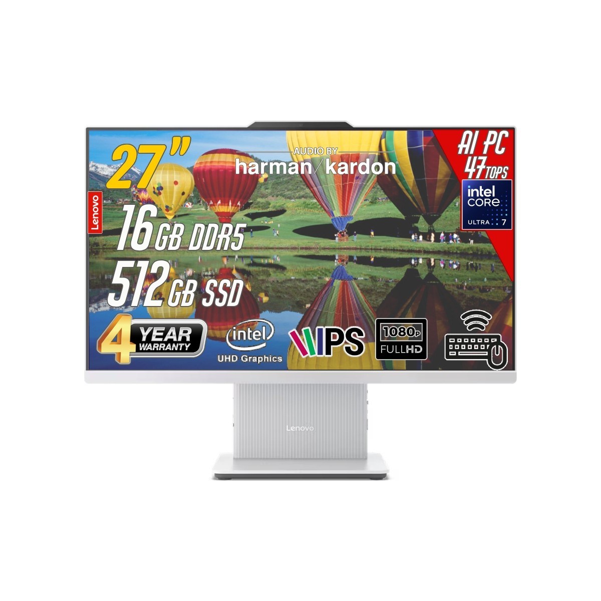 ıdeacentre 27ILL11 Intel Core U7-256V 16GB 512GB 27 Fhd Freedos Beyaz Aı-Powered Aıo Bilgisayar