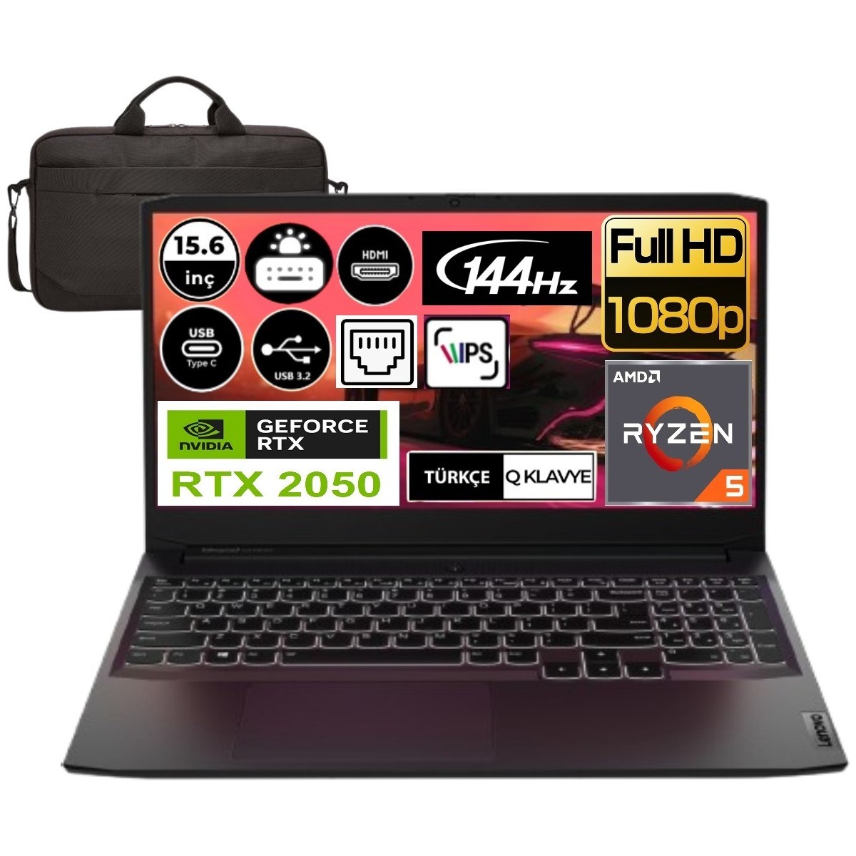 Lenovo Ideapad Gaming 3 Amd Ryzen 5 5500H 8gb Ram 512GB SSD RTX2050 IPS Fdos 15.6