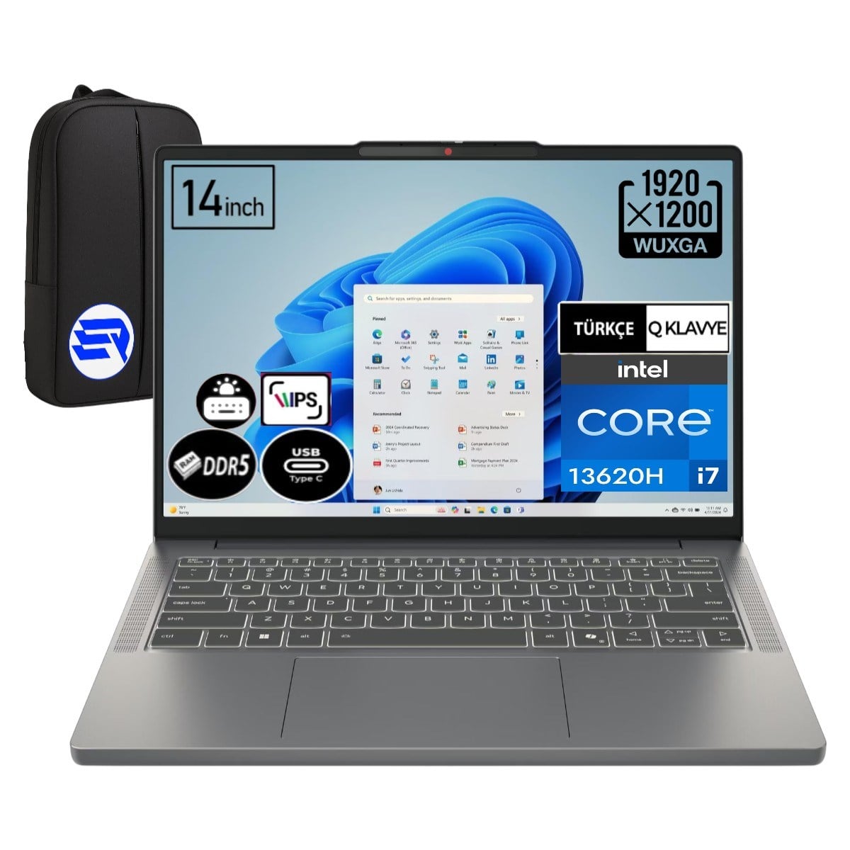 Lenovo Ideapad Slim 3 Intel Core I7-13620H 24 GB Ram 512 GB WIN11 Pro Wuxga 14'' 83K0002ATREP1 + Elektropasaj Çanta