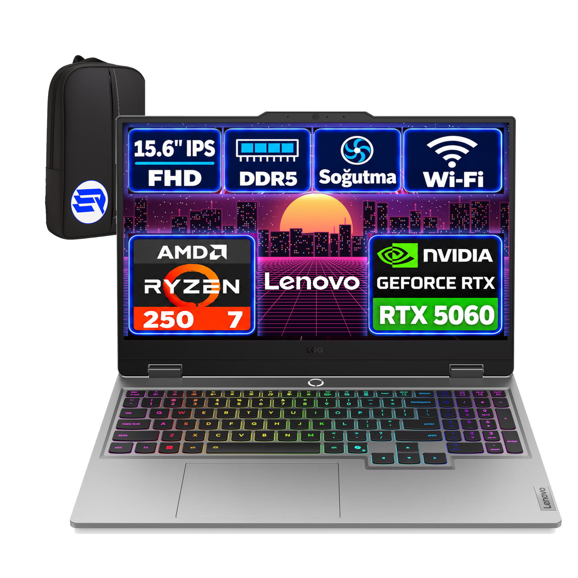 Lenovo LOQ 15AHP10 AI 83JG006FTREP1 Ryzen7 250 RTX5060 8GB 16GBRAM 512GBSSD 15.6'' FHD 144Hz Win11 Pro + ElektroPasaj Çanta