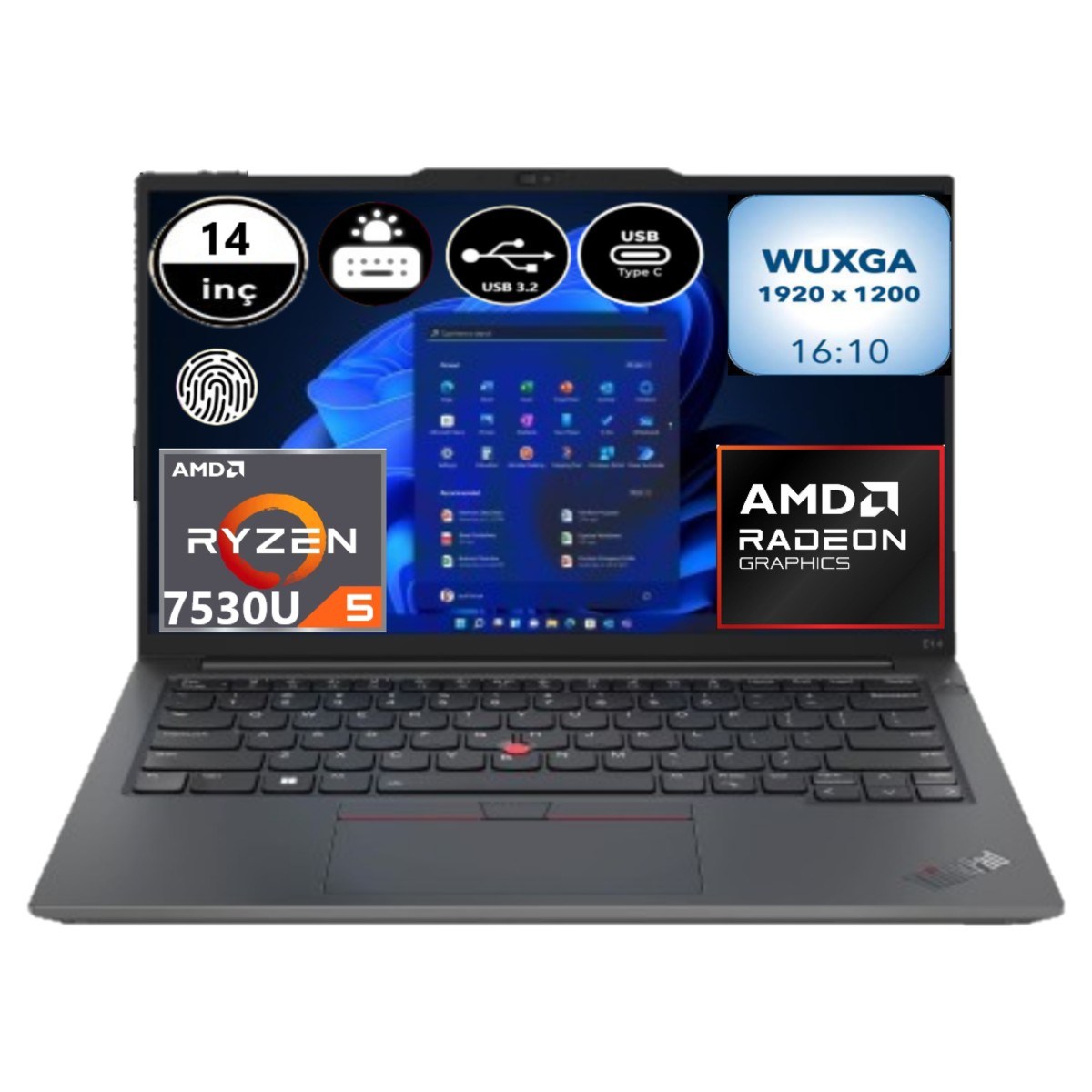 Lenovo Thinkpad E14 Gen 5 21JR0009TX-EP10 Ryzen 5 7530U 32 GB Ram 2 Tb SSD 14