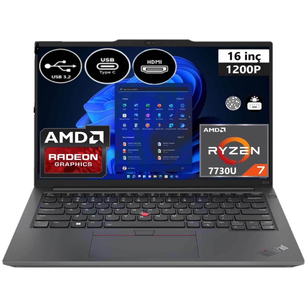 Lenovo Thinkpad E16 Gen 1 21JT0017TX-EP10 Ryzen 7 7730U 32 GB Ram 2 Tb SSD 16
