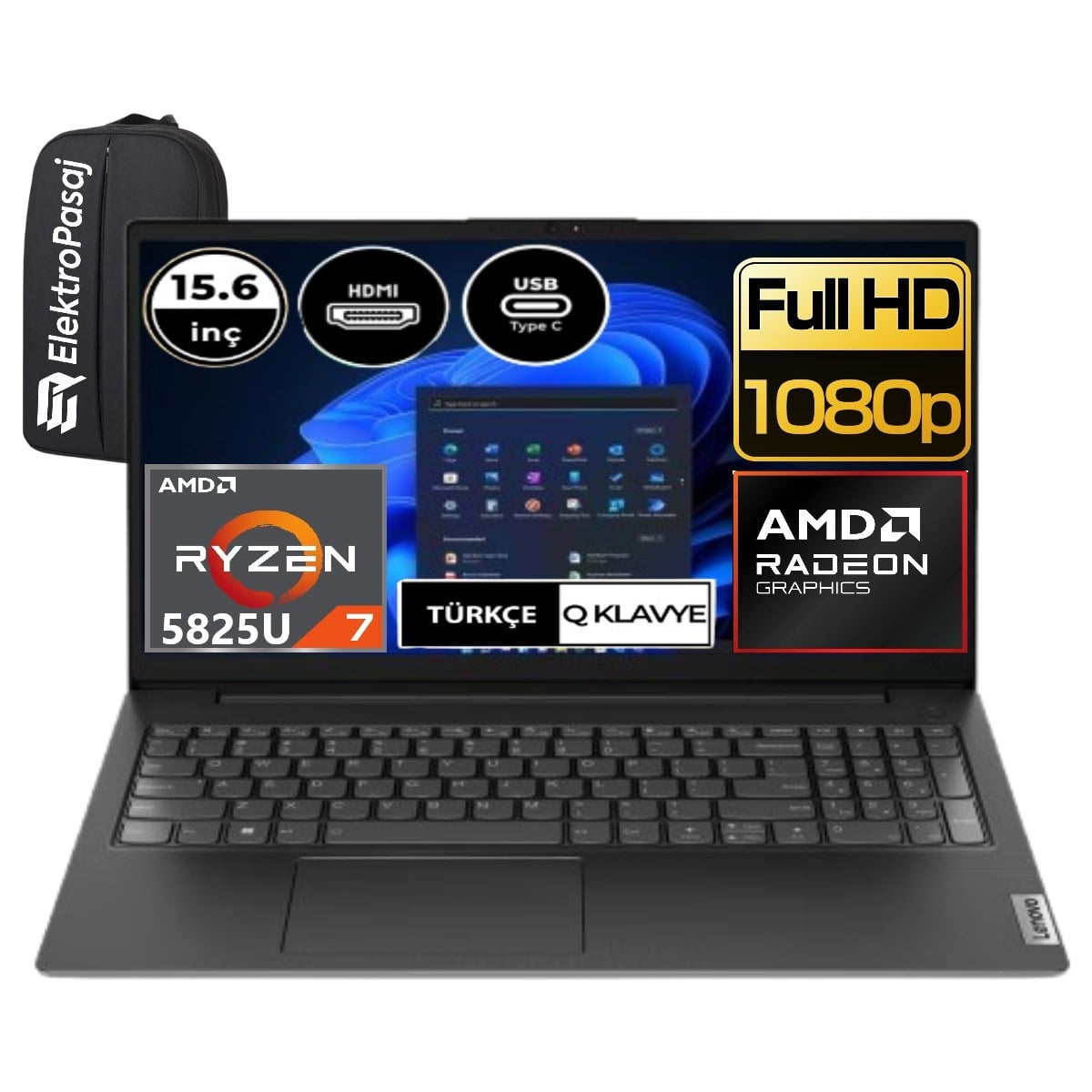 Lenovo V15 G3 Aba 82TV009DTX-EP7 Ryzen 7 5825U 12 GB Ram 256 GB SSD Amd Radeon Graphics 15.6