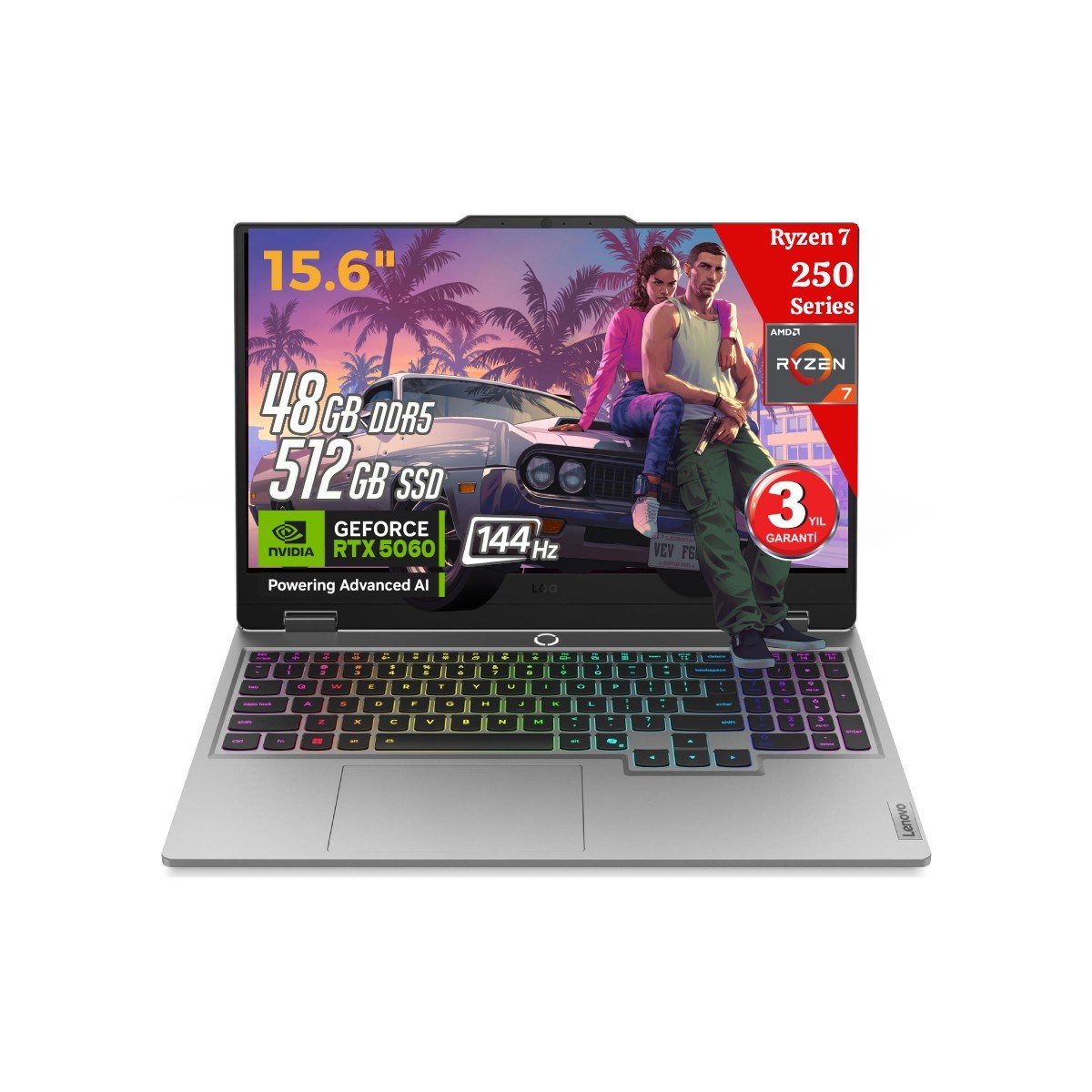 Loq 15AHP10 Aı Amd Ryzen 7 250 48GB Ddr5 512GB SSD RTX5060 8gddr7 15.6 Fhd 144Hz Freedos 83JG006FTR Taşınabilir Bilgisayar (Yapay Zeka Destekli)