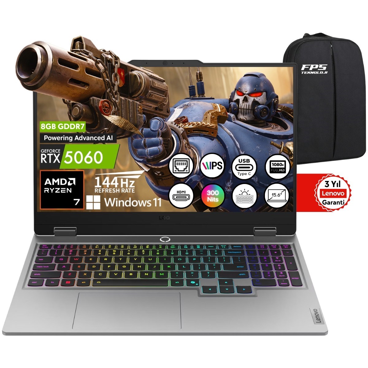 Loq 15AHP10 Amd Ryzen 7 250 RTX5060 100W 16GB Ram 1tb SSD 15.6