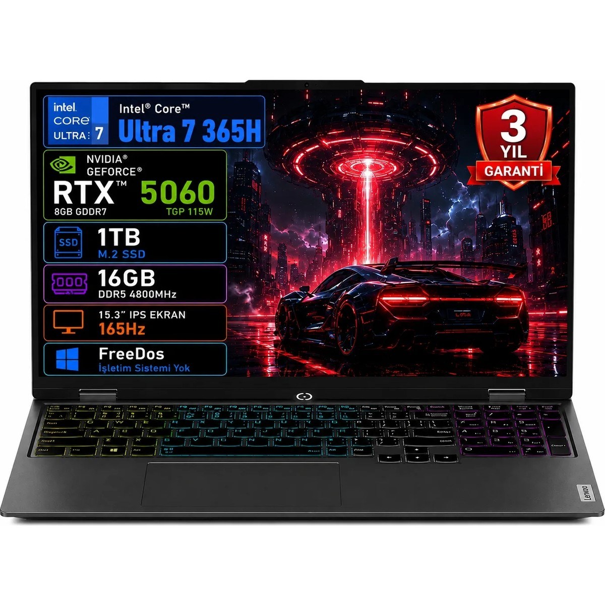 Loq 15IPH11 83SL001ATR Intel Core Ultra 7-356H 16GB 1tb SSD RTX5060 8gb Tgp 115W 15.3