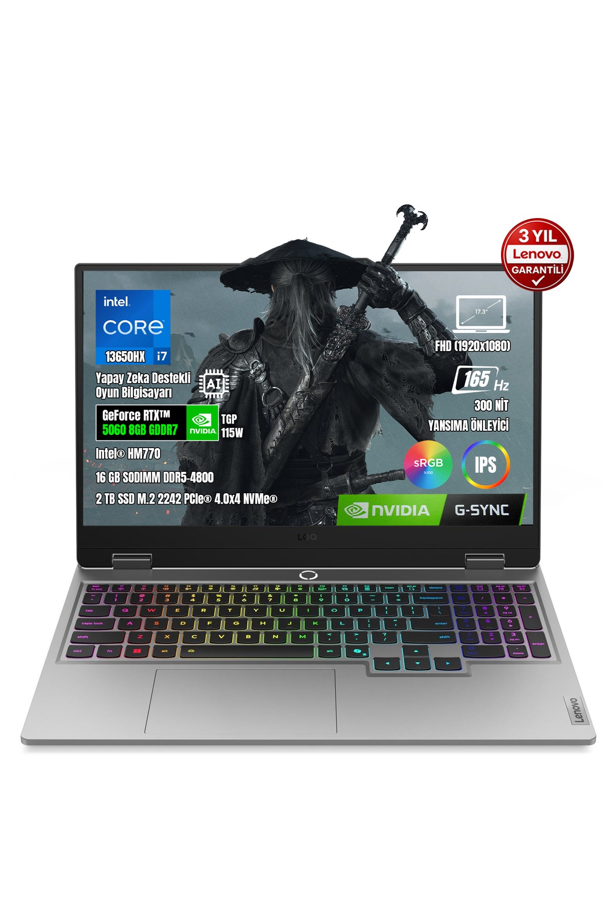 LOQ 17IRX10 83JH00CNTR-01 i7-13650HX 16GB DDR5 2TB SSD RTX5060 8GB TGP 115W 17.3