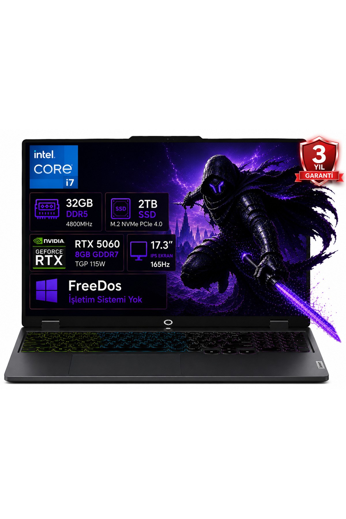 LOQ 17IRX10 83JH00CNTR-03 i7-13650HX 32GB DDR5 2TB SSD RTX5060 8GB TGP 115W 17.3