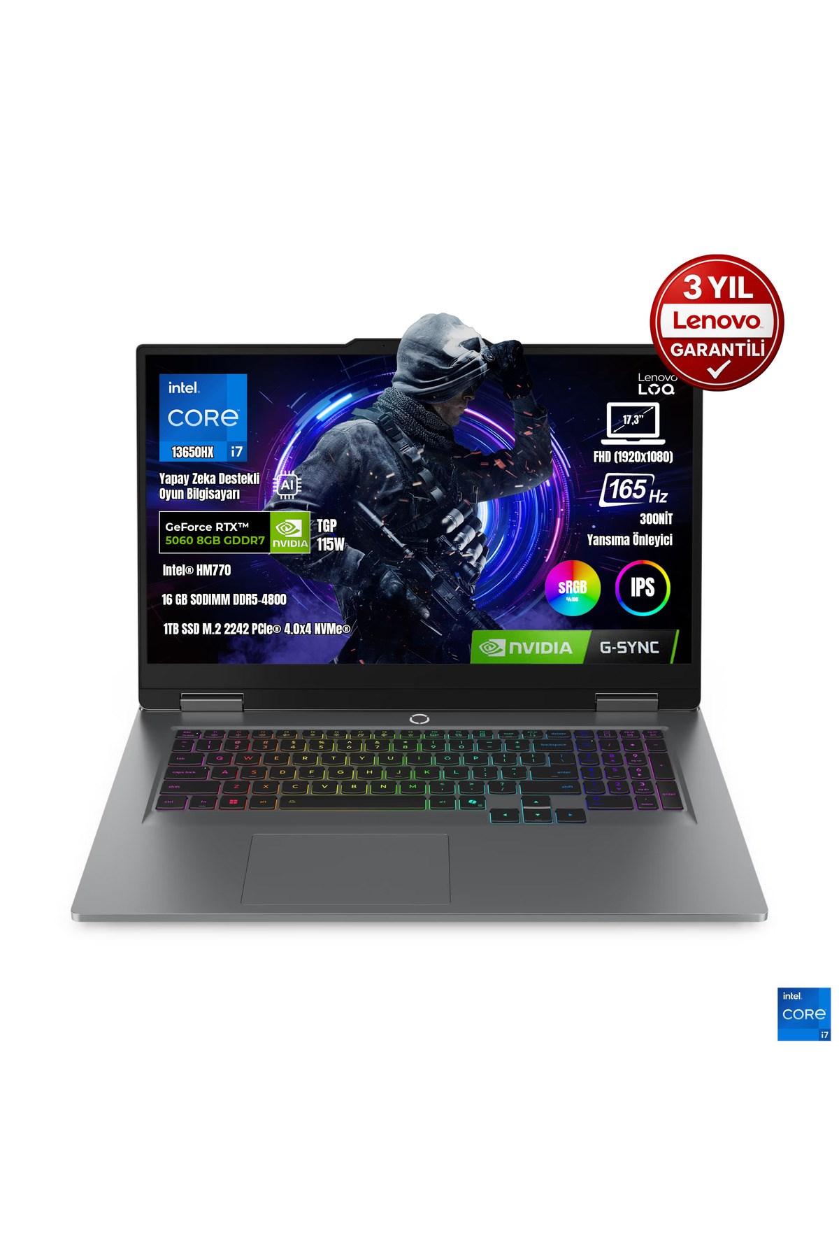 LOQ 17IRX10 83JH00CNTR i7-13650HX 16GB DDR5 1TB SSD RTX5060 8GB 17.3