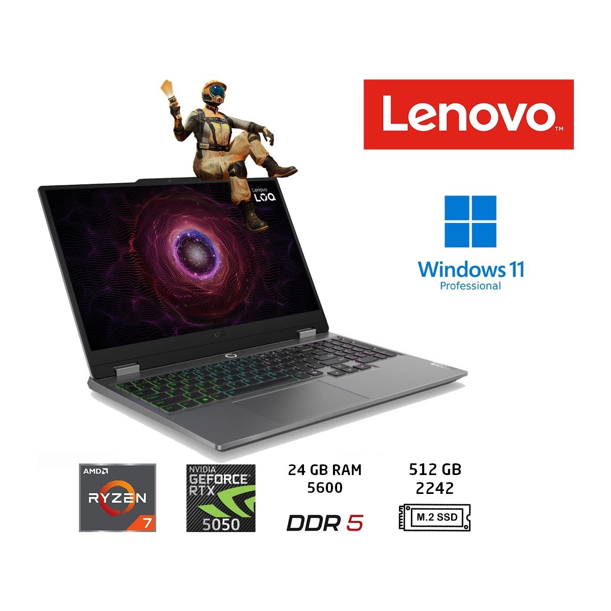 loq Amd Ryzen 7 250 24GB 512GB SSD RTX5050 W11PRO 15.6