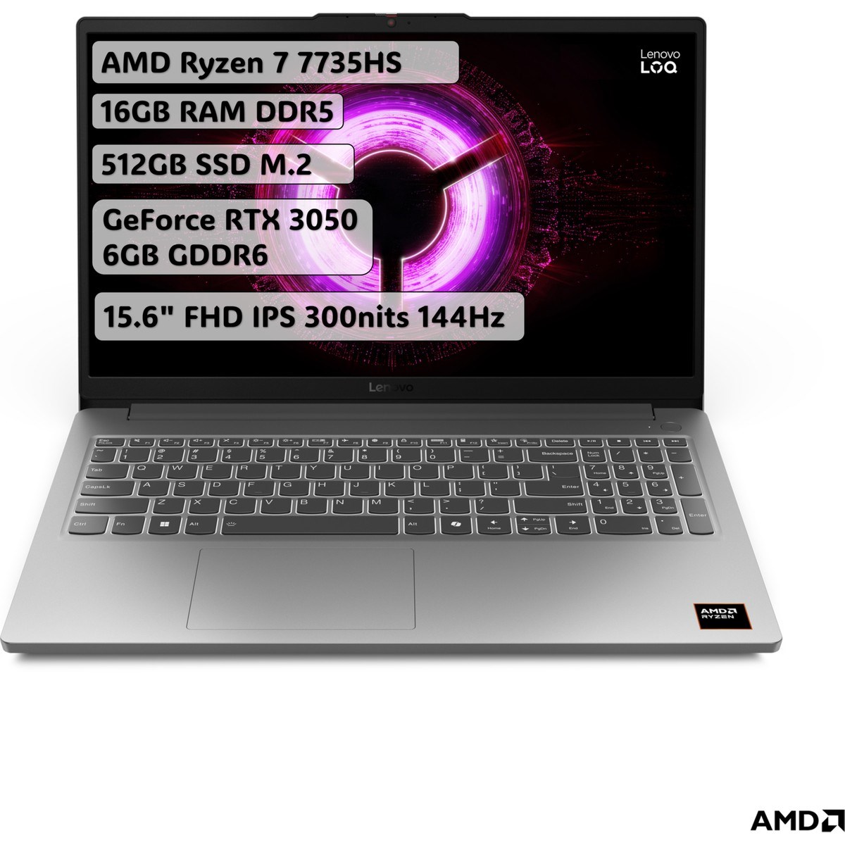 LOQ Essential AMD Ryzen 7 7735HS 16GB 512GB SSD RTX3050 Freedos 15.6