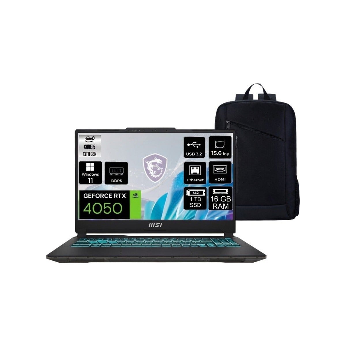 Msı Cyborg 15 A13VE-2268XTRNN Intel Core I5 13420H 16GB 512GB SSD RTX4050 Windows 11 15.6