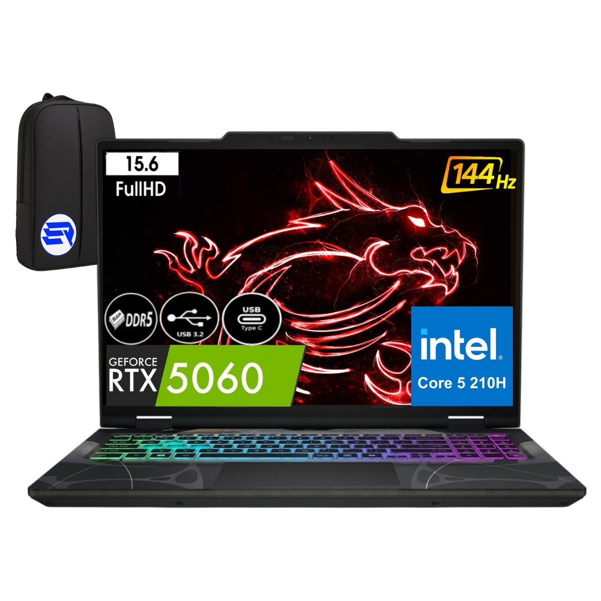 Msi Cyborg 15 B2RWFKG-207XTREP10 Core 5 210H 32GB 2tb SSD RTX5060 15.6'' 144Hz WIN11 Pro + Elektropasaj Çanta