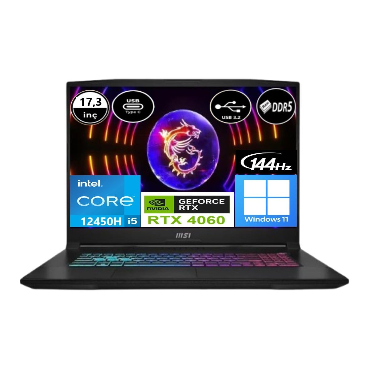 Msı Katana 17 B12VFK-1031XTREP2 I5-12450H 64 GB Ddr5 512 GB SSD RTX4060 17.3