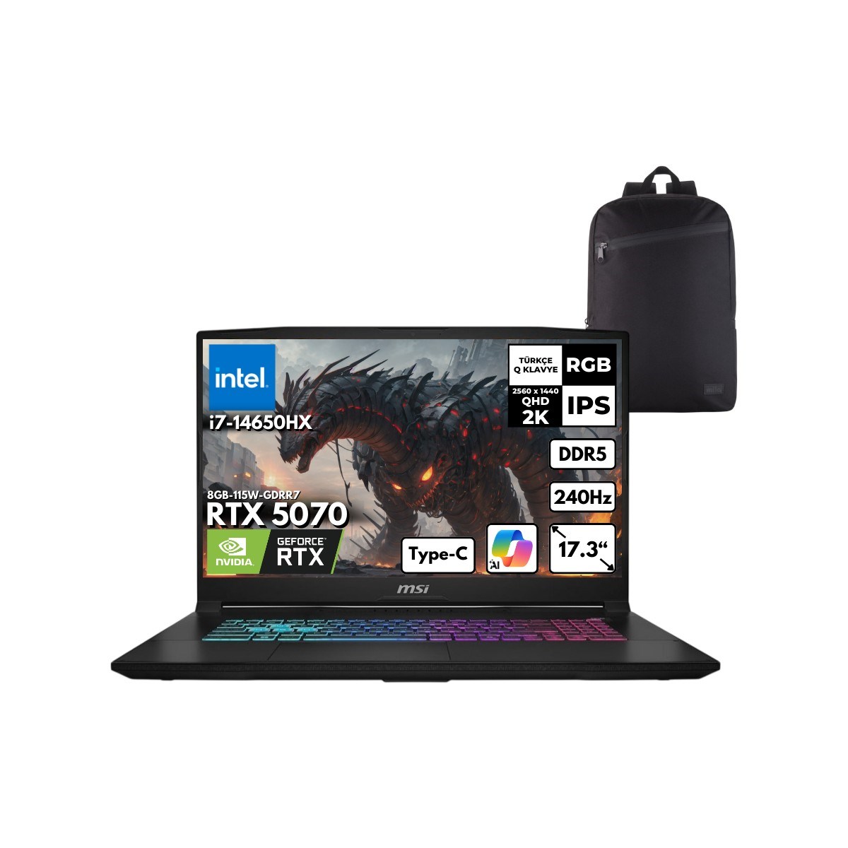 Msı Katana 17 Hx I7-14650HX 48-GB DDR5 4 TB SSD RTX5070 (8GB-115W-GDRR7) 17.3