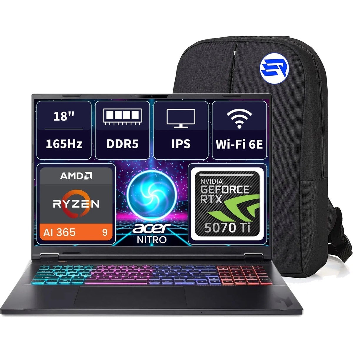 Nitro 18 Aı AN18-61 NH.QYFEY.001EP9 Ryzenaı9 365 RTX5070TI 32GBRAM 2tbssd 18 Wqxga 165Hz Windows 11 Pro + Elektropasaj Çanta