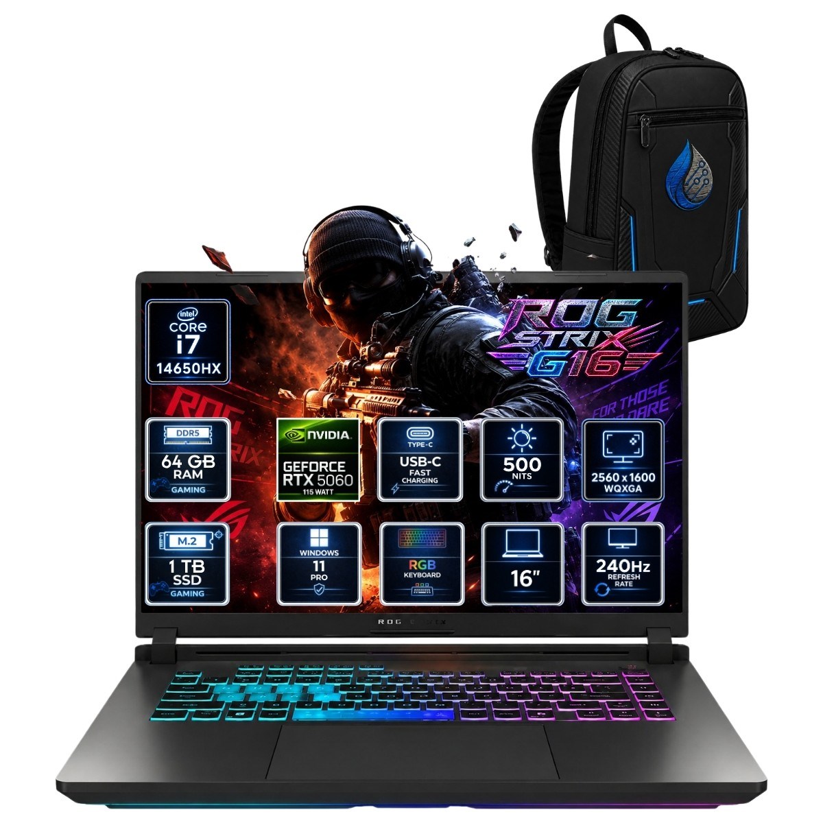 Rog Strix G16 Intel Core I7-14650HX 64 GB Ddr5 1 Tb SSD Rtx 5060 8gb 16'' Wqxga Rog Nebula IPS 240Hz Windows 11 Pro Oyuncu Dizüstü Bilgisayar G615JMR-S5048RNP22