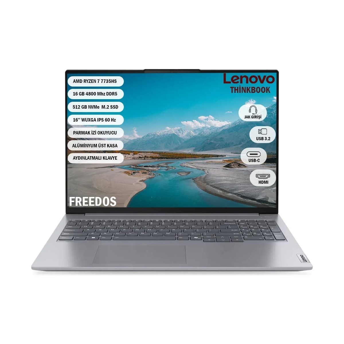 Thinkbook 16 G7 Arp Amd Ryzen 7 7735H 16GB 512GB 16''wuxga IPS Freedos Dizüstü Bilgisayar 21MW0083TR