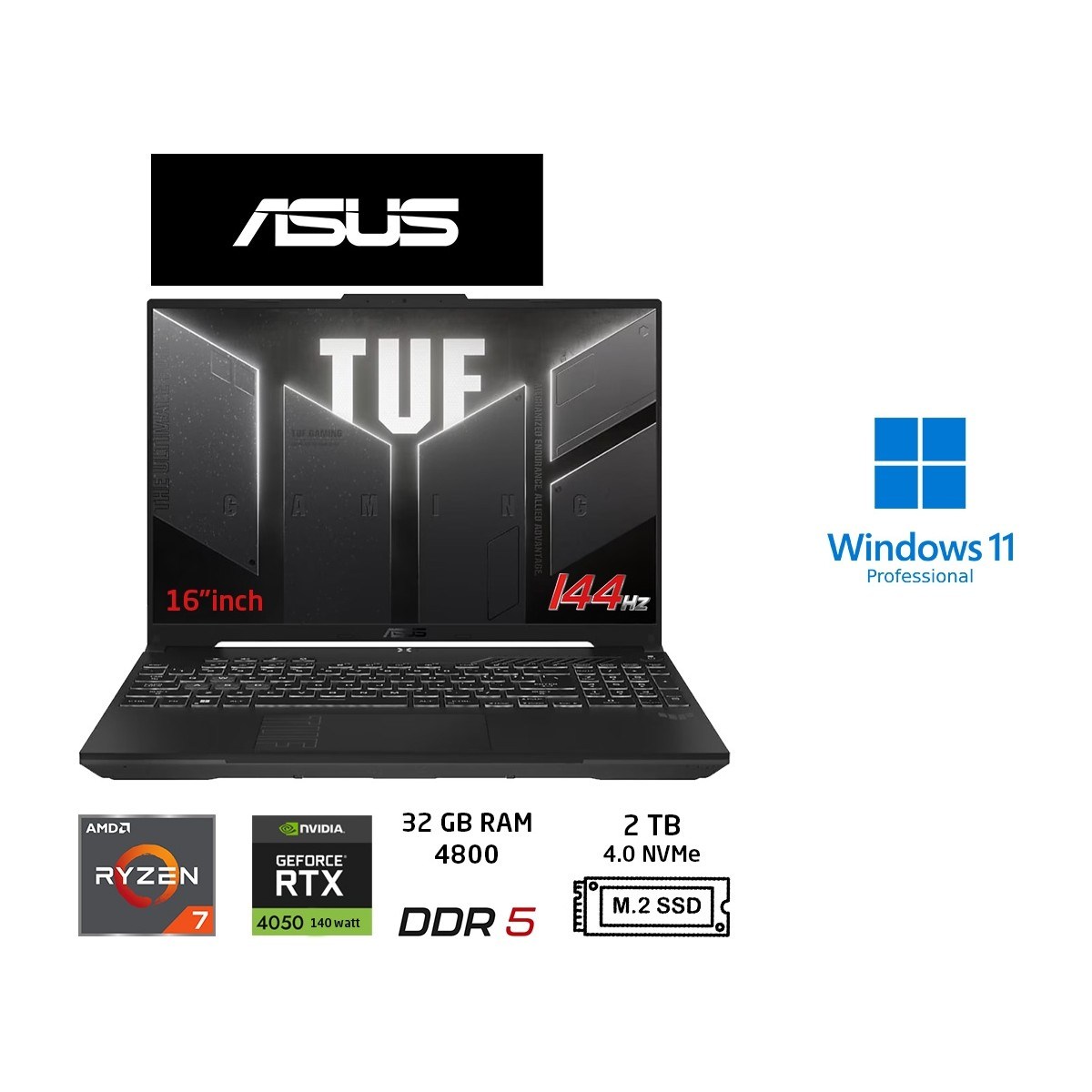 tuf Gaming A16 FA607NUG-RL211 6gb RTX4050 140W Amd Ryzen 7 7445HS 32GB Ram 2tb SSD 16 Inç Fhd+ 144Hz WINDOWS11 Pro