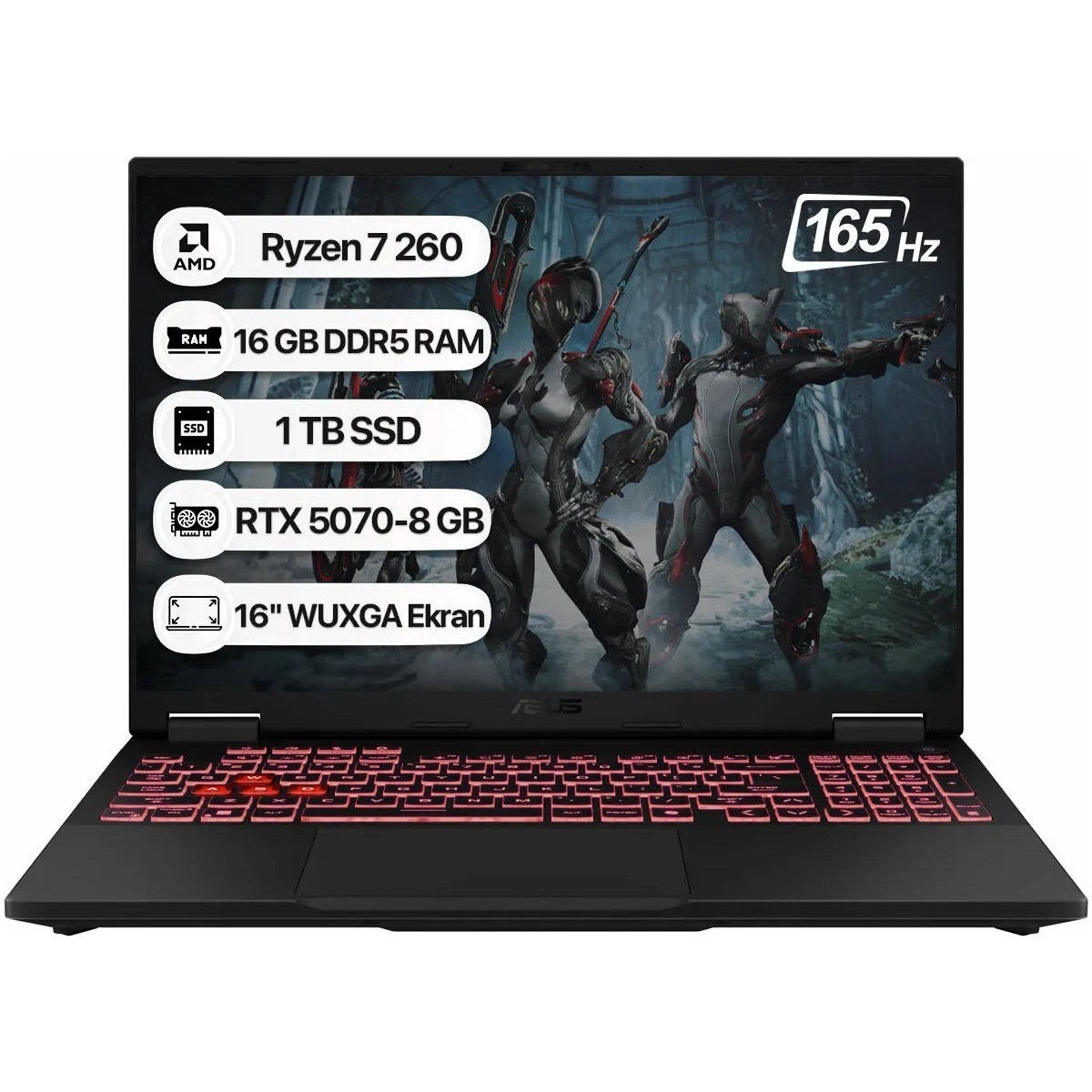Tuf Gaming A16 FA608UP-RV199 Amd Ryzen 7 260 16GB 1tb SSD RTX5070-8GB 115W Freedos 16