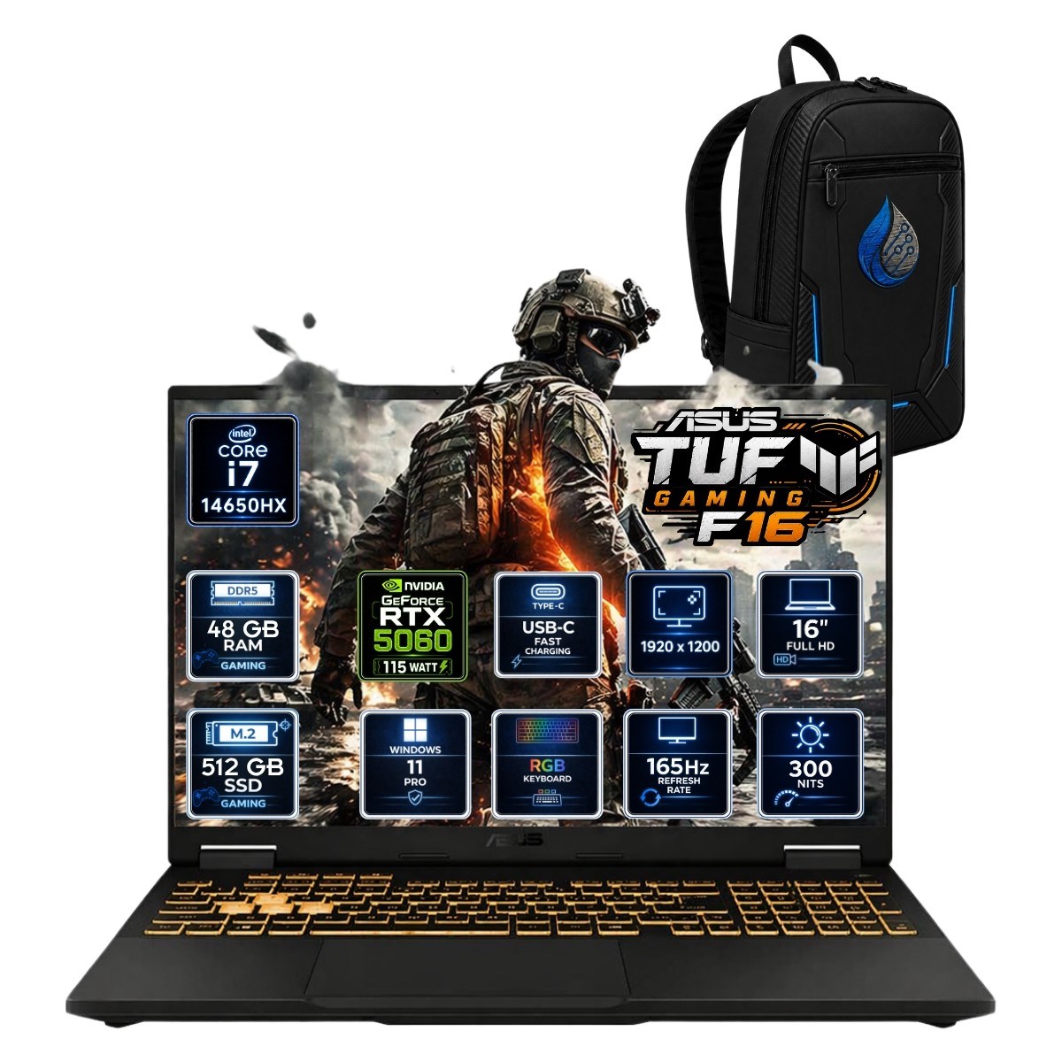 Tuf Gaming F16 Intel Core I7-14650HX 48 GB Ddr5 512 GB SSD Rtx 5060 8gb 16'' Wuxga 165Hz Windows 11 Gaming Laptop FX608JMR-RV078RNP17