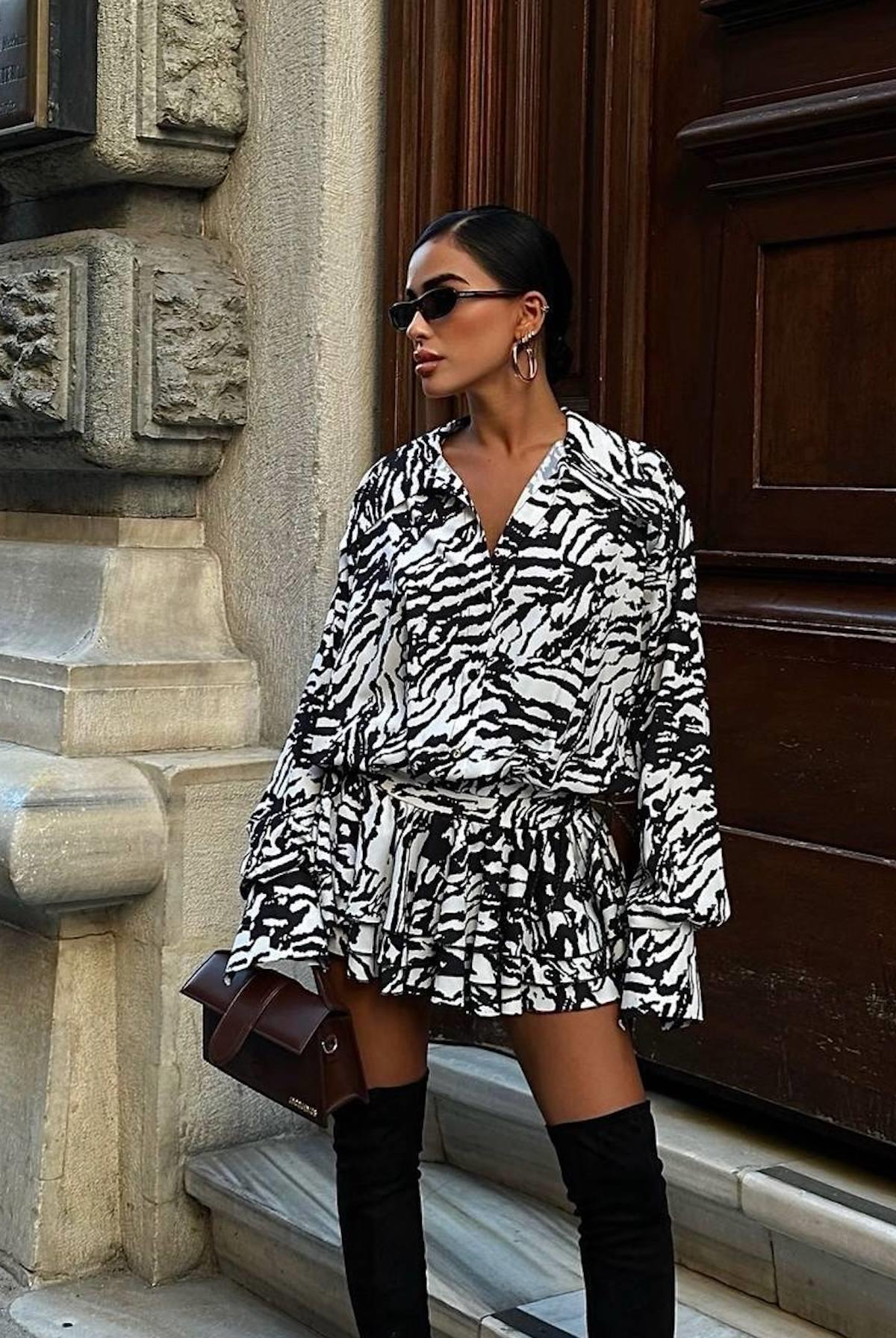 Zebra Desen Gömlek Elbise