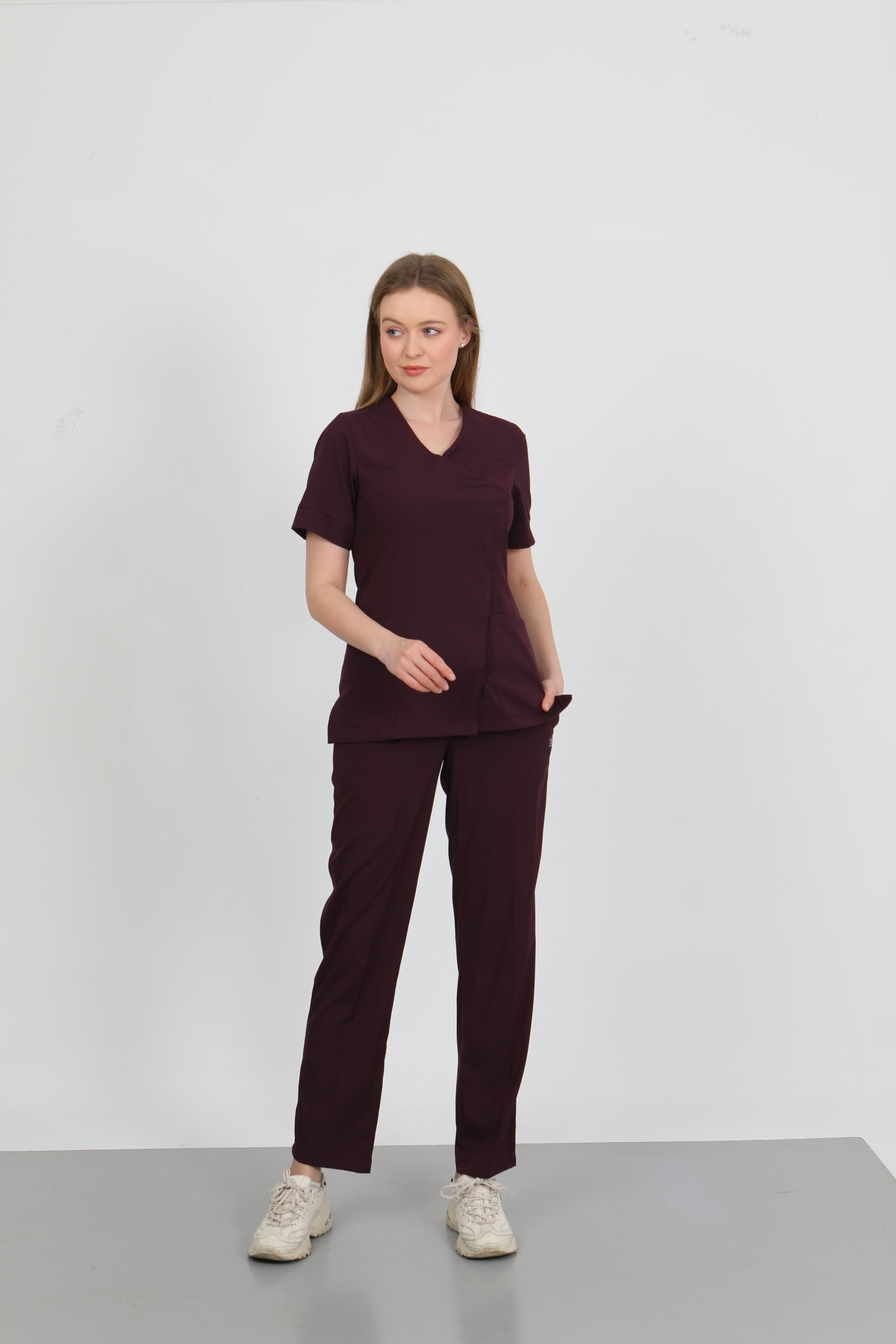 ASAGAO SERIES-MODERN KADIN UNIFORMA LIKRALI-BORDO