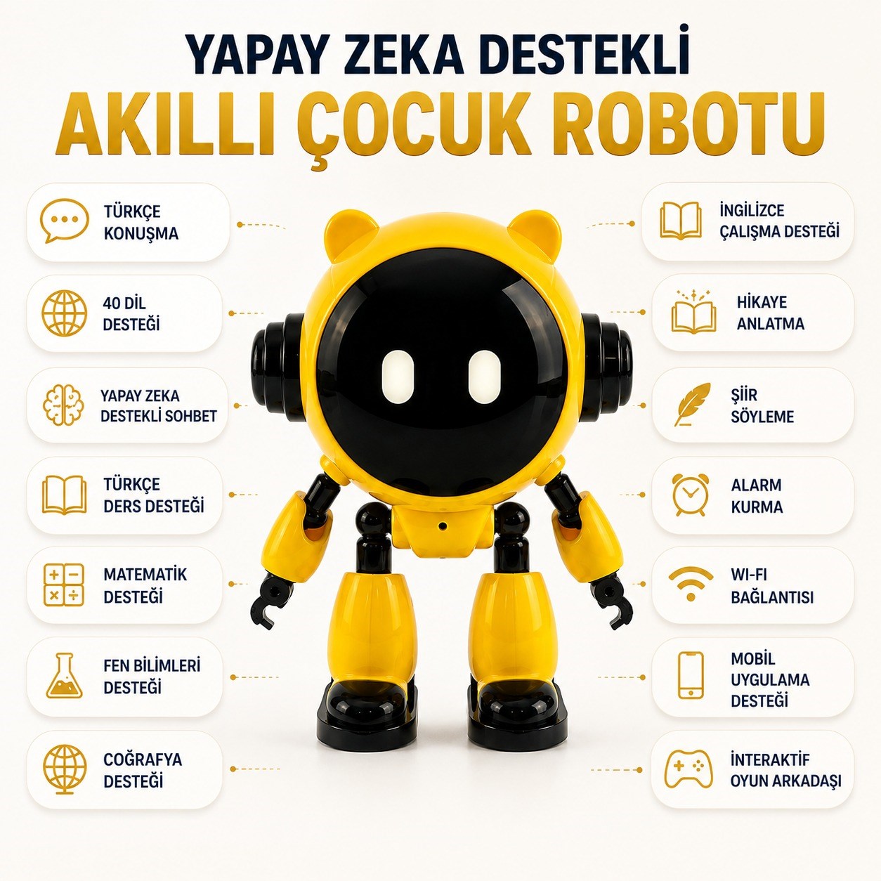 01M-06 Yapay Zeka Robotu Sesli Sohbet ve Soru Cevap Özellikli 40'tan Fazla Dil Destekli Eğitici Akıllı Çocuk Robotu