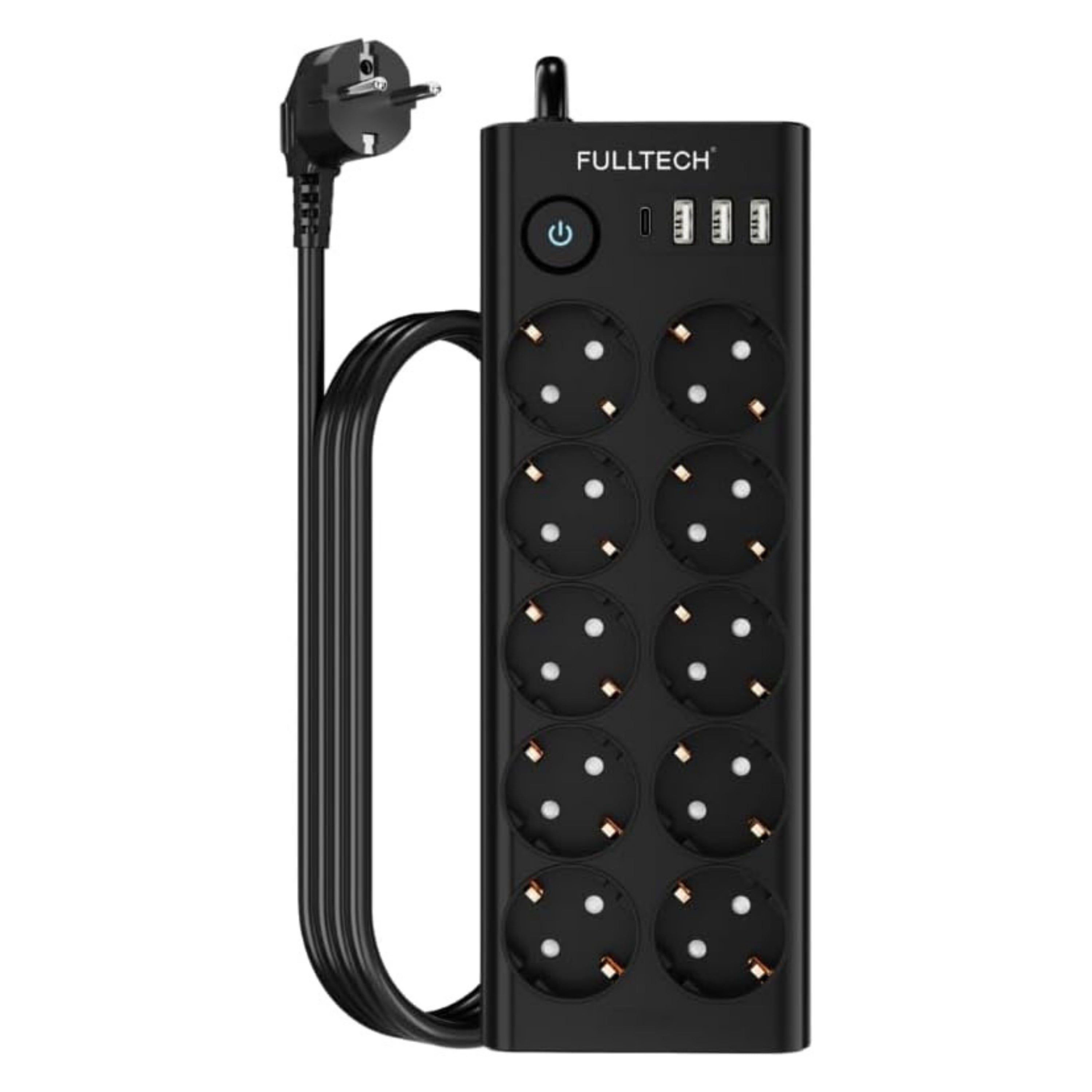 10 Lu Akım Korumalı Çoklu Priz 3 USB-A 1 USB-C Girişli Anahtarlı 3680W 16A  Aç Kapa Tuşlu 2 Metre Kablolu Priz