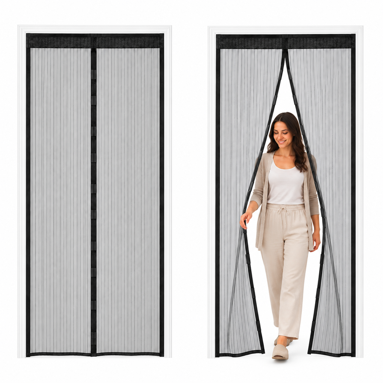 105x210 cm Mıknatıslı Kapı Sinekliği Otomatik Kapanan Kolay Montajlı Siyah Tül Sineklik