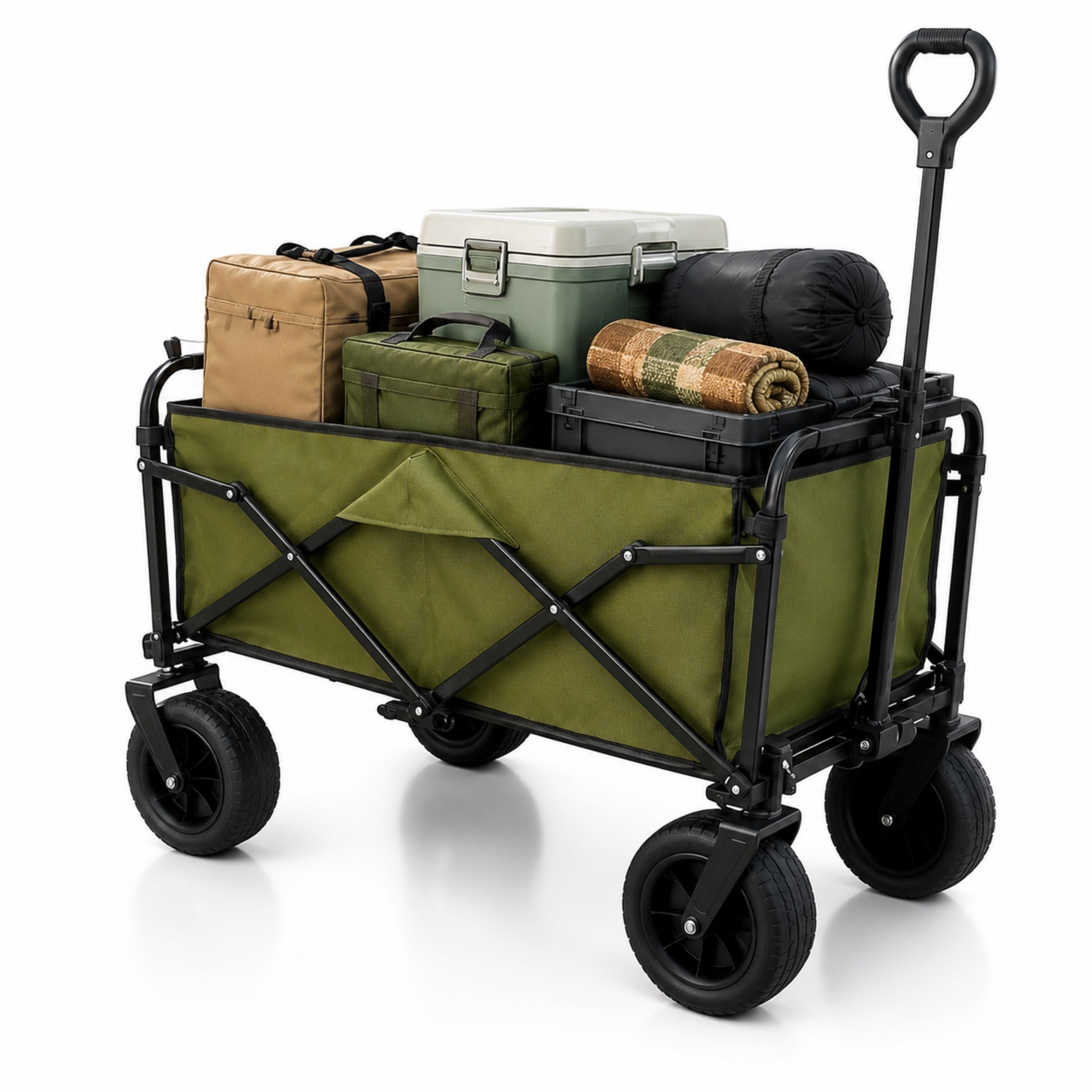 130 Kg Kapasiteli Katlanabilir Masalı Wagon Taşıma Arabası Fren Sistemli 9 Cm Kalın Teker Kamp Piknik Bahçe Alışveriş Arabası