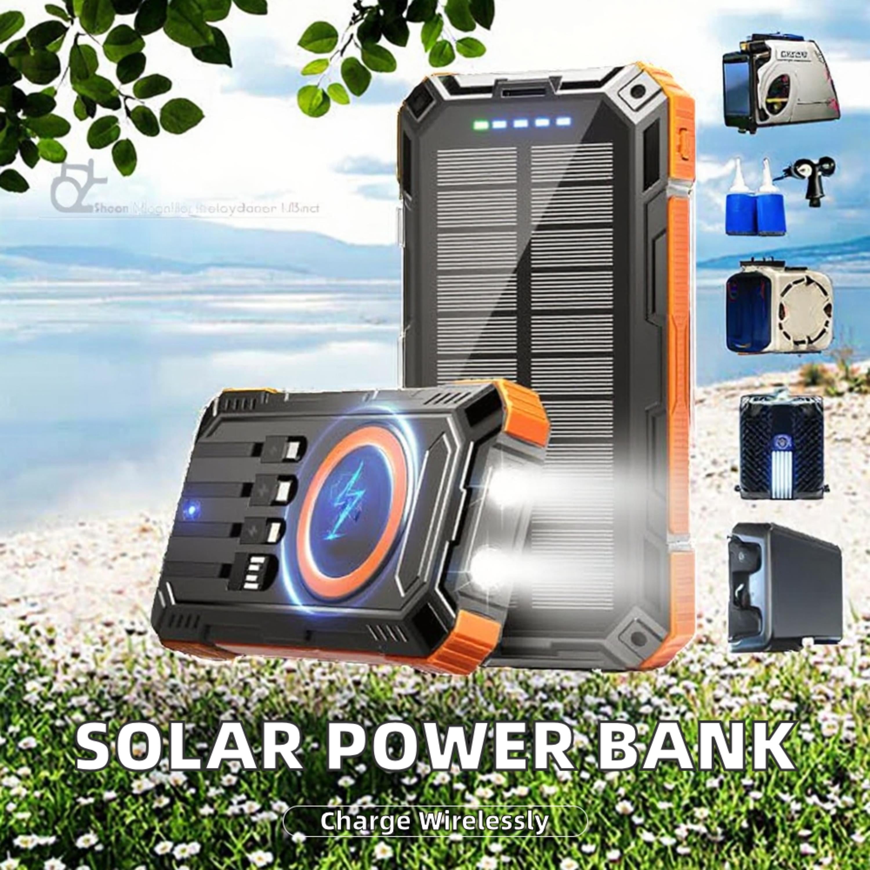 20.000 Mah Kablosuz Şarjlı Powerbank Güneş Enerjili Fenerli Hızlı Şarj Taşınabilir Harici Batarya 4 Çıkışlı Magesafe Powerbank 