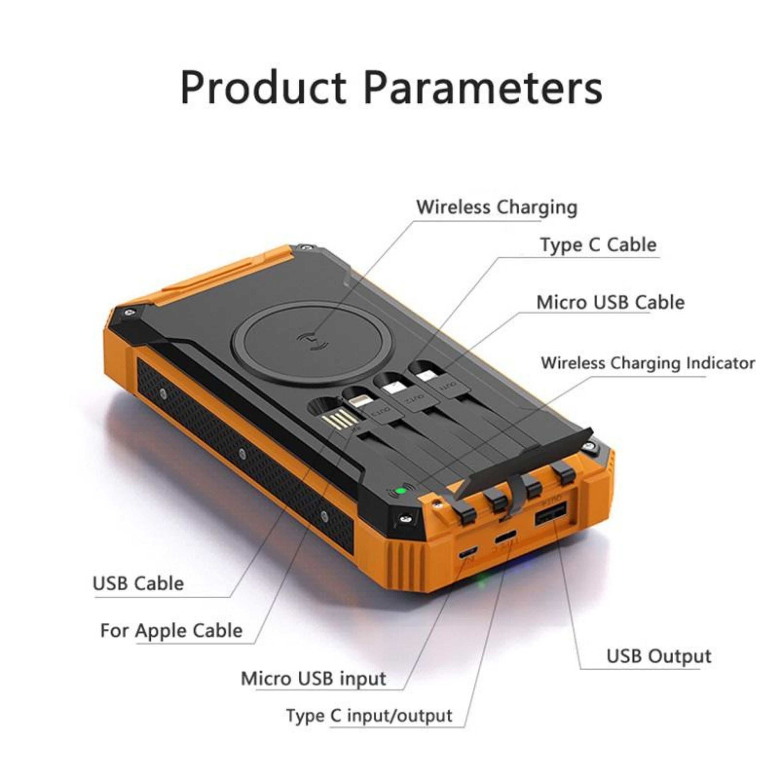 20.000 Mah Kablosuz Şarjlı Powerbank Güneş Enerjili Fenerli Hızlı Şarj Taşınabilir Harici Batarya 4 Çıkışlı Magesafe Powerbank 