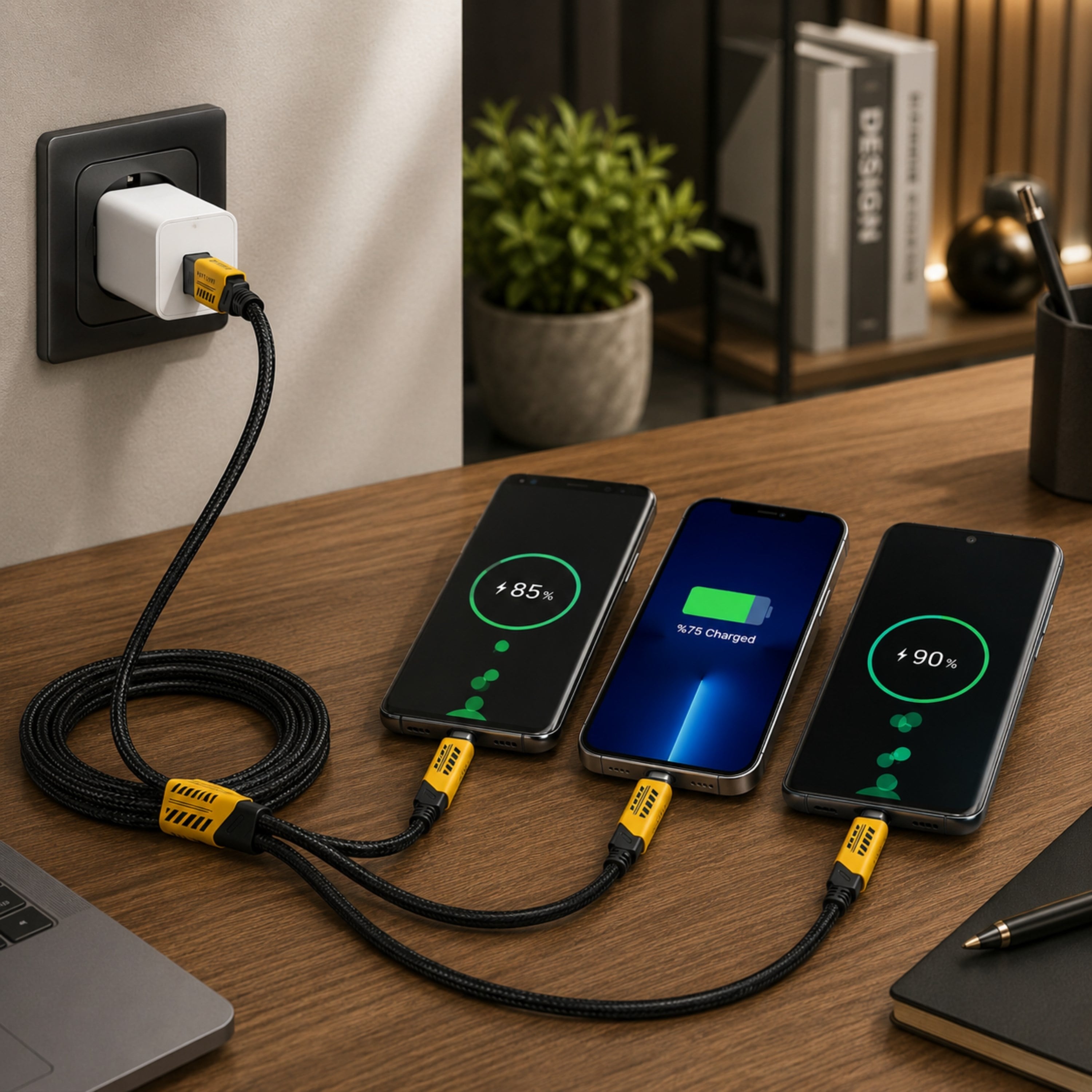 240W 3'ü 1 Arada USB Şarj ve Data Kablosu 1.2 Metre Type-C Lightning Micro USB Örgülü Kablo 3 Lü Şarj Kablosu 