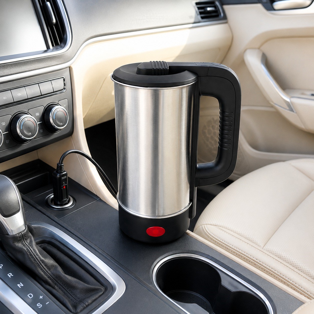 24V 800 ml Araç İçi Çakmaklık Girişli Paslanmaz Çelik Su Isıtıcı Kettle Otomatik Kapanma ve Kuru Kaynama Koruması